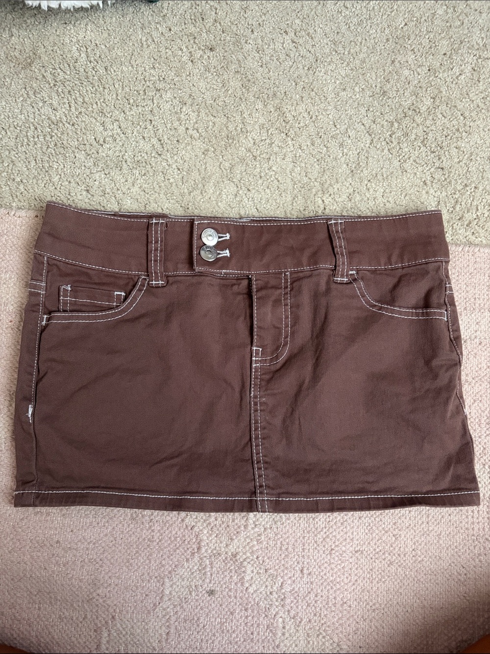 H&M Brown Mini Skirt with White Stitching